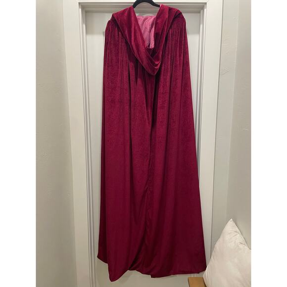Hooded Velvet Cloak Cape 2XL Long Renaissance Medieval Costume Cosplay Burgundy - Picture 2 of 6